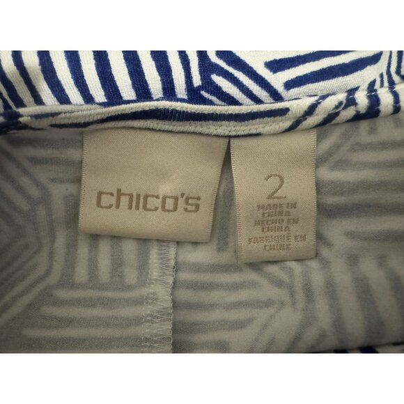 Chico's Blue & White Bryn Etched Tile Soft Knit Maxi Dress Sz 2 (M-12) Geo Print - Picture 8 of 9